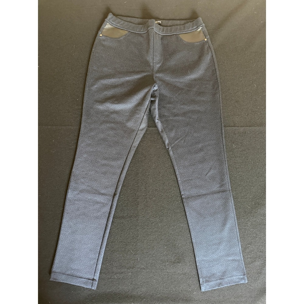 DKNY Jeans Leggings Womens L Gray‎ Excellent Textured Faux Leather Trim Pull On